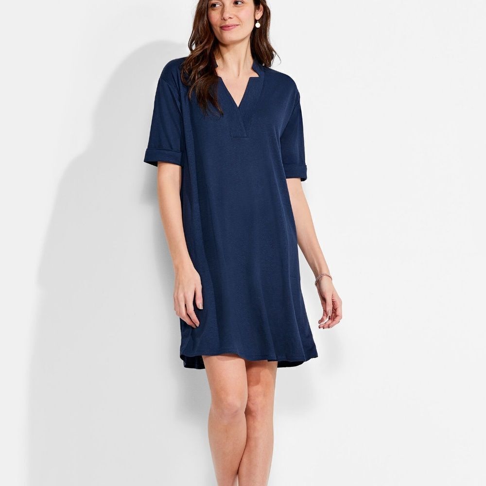 NIC+ZOE Blue V-Neck Short Sleeve Mini Dress